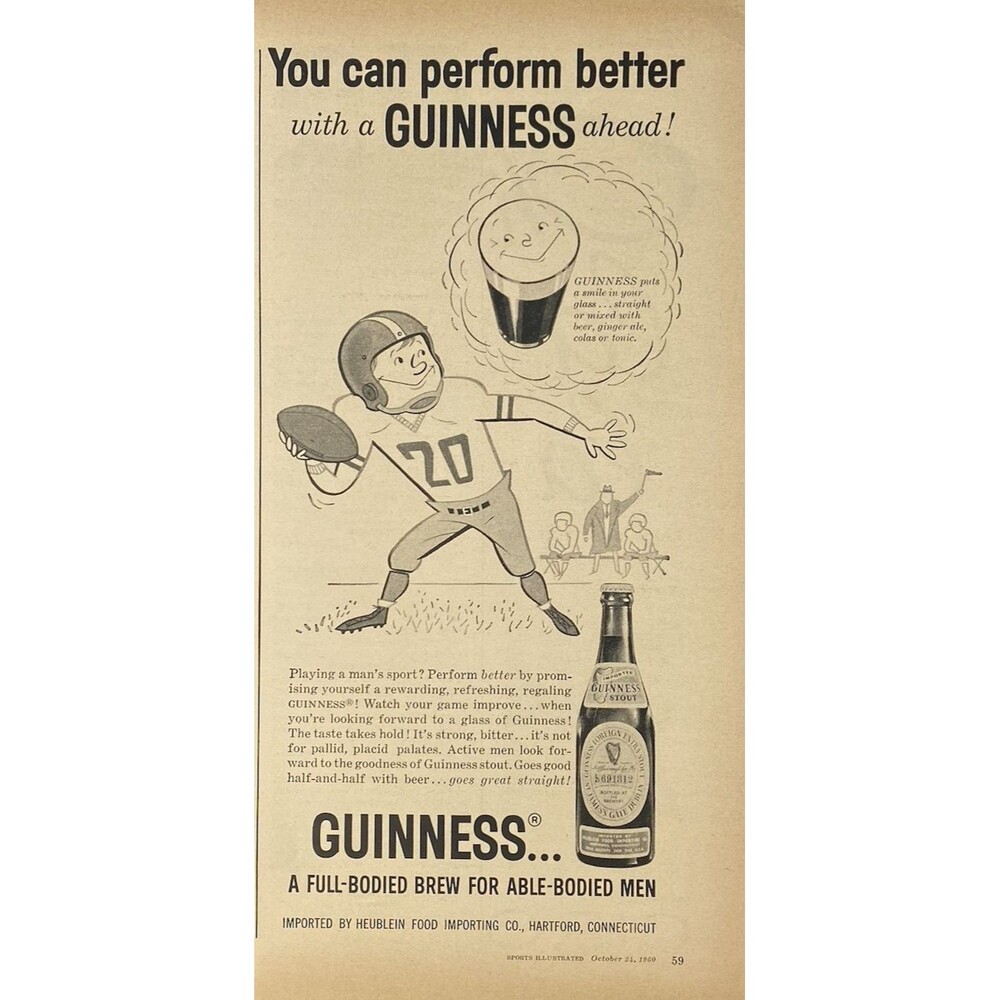 Guinness "You Can Perform Better with a Guinness Ahead!" Vintage Print Ad 1960